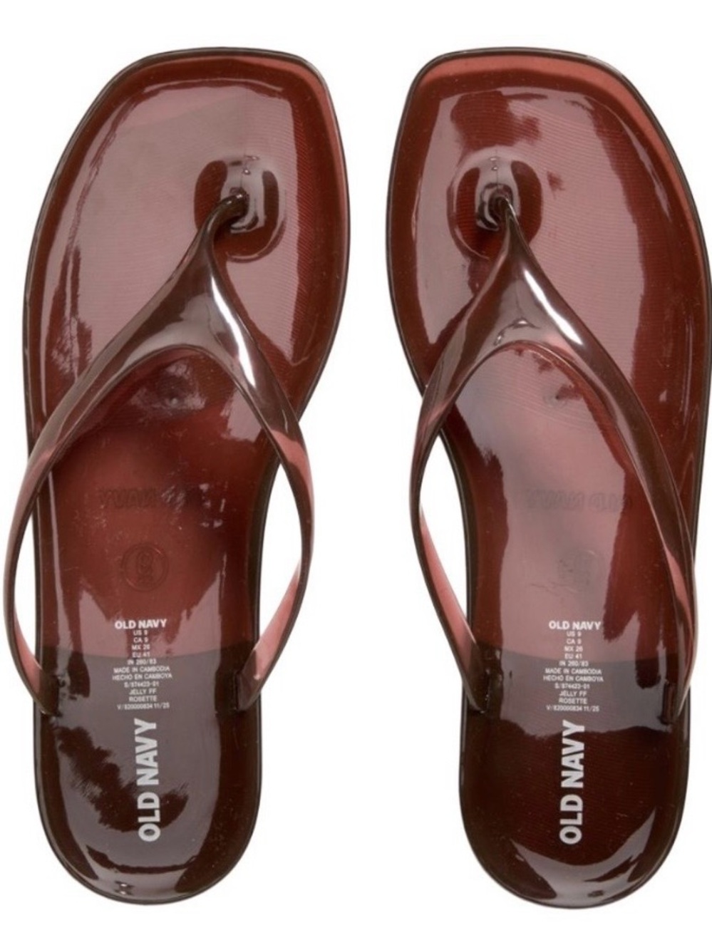 Old Navy Women's Glossy Brown Jelly Thong Sandals